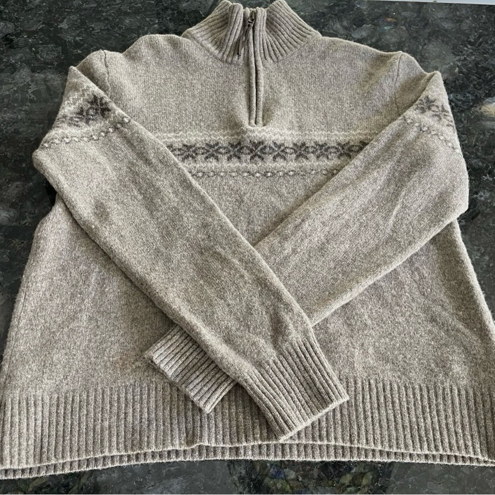 Vintage J. Crew 100% Lambs Wool Sweater Quarter Zip Sweater Nordic Fair Isle - Picture 3 of 11